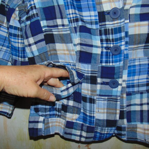 Ann Taylor " Loft " Plaid Patch Blazer Blue Inverted Pleat Womens 6 Soft Lined - Picture 4 of 7